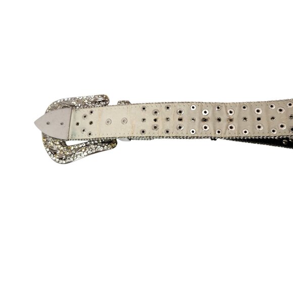 Vintage BHW Women's Black Leather Western Belt Silver Bling Accents Sz Medium - Picture 13 of 13